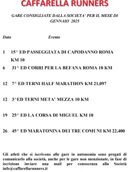 Gare di Gennaio 2025 Consigliate dalla Società - Caffarella Runners asd