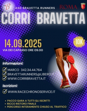 Locandina Corri Bravetta 14 Settembre 2025 - Caffarella Runners asd