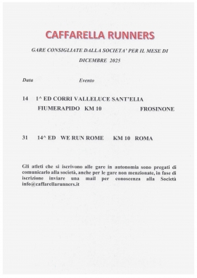 Gare di Dicembre 2025 cosigliate dalla società - Caffarella Runners asd