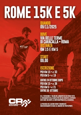 Locandina Gara Rome 15K e 5K 9 Novembre 2025 - Caffarella Runners asd