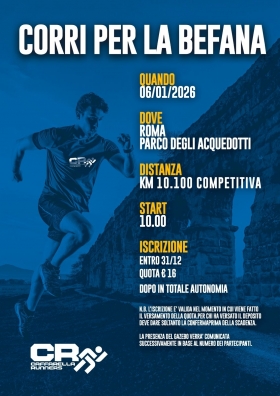Locandina Gara Corri per la Befana 6 Gennaio 2026 - Caffarella Runners asd
