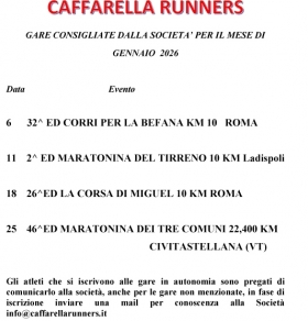 Gare di Gennaio 2026 cosigliate dalla società - Caffarella Runners asd
