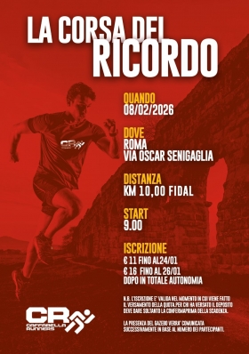 Locandina Gara La Corsa del Ricordo 8 Febbraio 2026 - Caffarella Runners asd